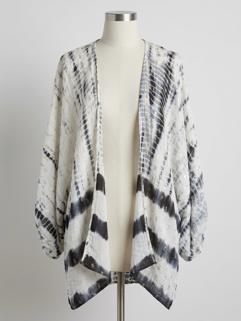 Anthropologie Vada Gold Shimmer Tie Dye Navy & White Cocoon Kimono One Size